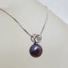 Sterling Silver Black / Blue Pearl with Cubic Zirconia Pendant on Silver Chain