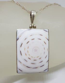 Sterling Silver Large Rectangular Shell Pendant on Silver Chain