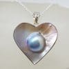 Sterling Silver Large Heart Shape Mabe Pearl Pendant on Silver Chain