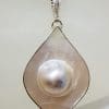 Sterling Silver Large Drop Shape Mabe Pearl Pendant on Silver Chain