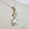 Sterling Silver Green Tourmaline and Pearl Pendant on Silver Chain
