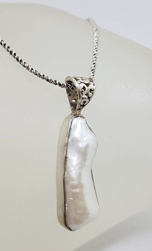 20201026_221133 Sterling Silver Blister Pearl with Ornate Top Pendant on Silver Chain
