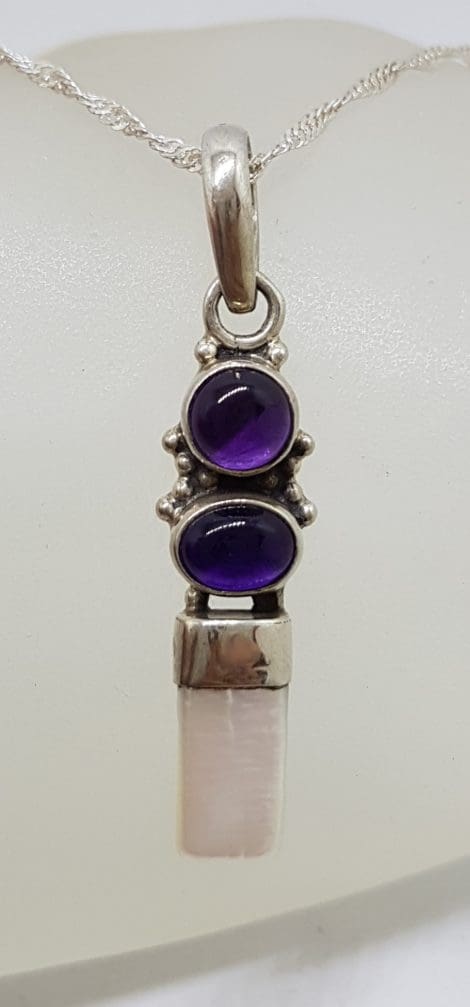 Sterling Silver Blister Pearl with Cabochon Amethyst Pendant on Silver Chain