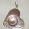 Sterling Silver Large Mabe Pearl Heart Pendant on Silver Chain