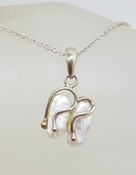 Sterling Silver 2 Blister Pearl Twist Pendant on Silver Chain