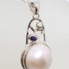Sterling Silver Mabe Pearl & Sapphire Pendant on Silver Chain