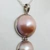 Sterling Silver Two Round Pink Mabe Pearl Pendant on Silver Chain