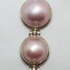 Sterling Silver Round Pink Mabe Pearl Long Three Drop Pendant on Silver Chain
