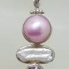 Sterling Silver Round Pink Mabe Pearl with Blister Pearl and Amethyst Pendant on Silver Chain