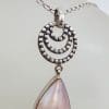 Sterling Silver Teardrop / Pear Shape Pink Mabe Pearl Long on Circle Drop Pendant on Silver Chain