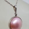 Sterling Silver Round Pink Mabe Pearl Pendant on Silver Chain