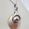 Sterling Silver Mother of Pearl Swirl on Round Pendant on Silver Chain