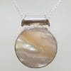 Sterling Silver Mother of Pearl Round Barrel Top Pendant on Silver Chain