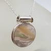 Sterling Silver Mother of Pearl Round Barrel Top Pendant on Silver Chain