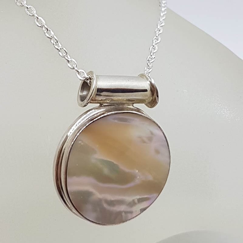 20201027_152439 Sterling Silver Mother of Pearl Round Barrel Top Pendant on Silver Chain
