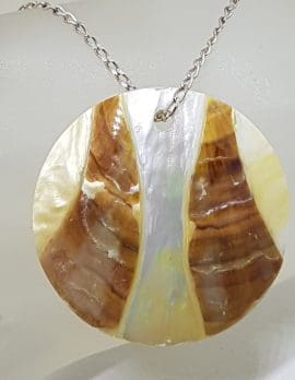 Sterling Silver Mother of Pearl Large Round Pendant on Silver Chain