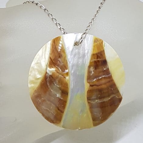 Sterling Silver Mother of Pearl Large Round Pendant on Silver Chain