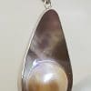 Sterling Silver Large Teardrop / Pear Shape Mabe Pearl Pendant on Silver Chain