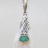 Sterling Silver Emerald and Mother of Pearl Teardrop / Pear Shape Pendant on Chain