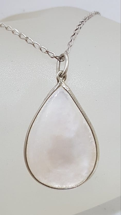 Sterling Silver Mother of Pearl Large Teardrop / Pear Shape Pendant on Silver Chain