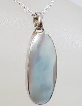 Sterling Silver Mother of Pearl Oval Pendant on Silver Chain