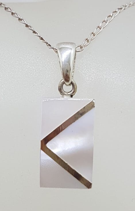Sterling Silver Mother of Pearl Rectangular "Envelope" Pendant on Silver Chain