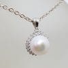 Sterling Silver Pearl with Cubic Zirconia Cluster Pendant on Silver Chain
