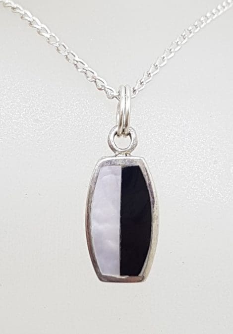 Sterling Silver Dainty Black / White Mother of Pearl Pendant on Silver Chain