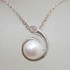Sterling Silver Pearl with Cubic Zirconia Swirl Pendant on Silver Chain