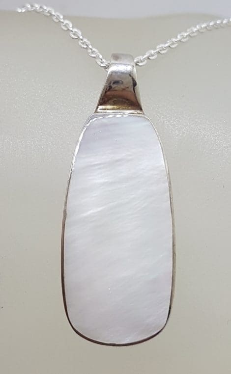 Sterling Silver Mother of Pearl Oblong Shape Pendant on Silver Chain