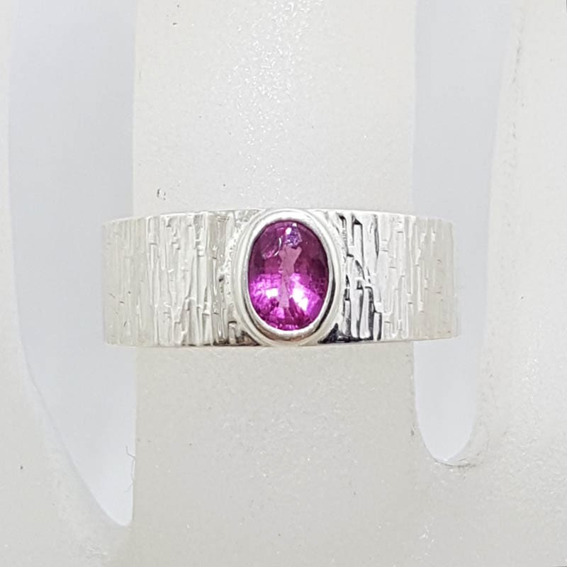 20201029_113200 Sterling Silver Oval Pink Tourmaline Wide Band Ring