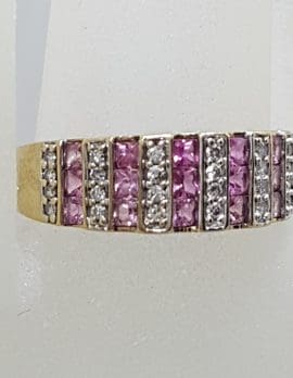 9ct Yellow Gold Pink Tourmaline & Diamond Wide Ring