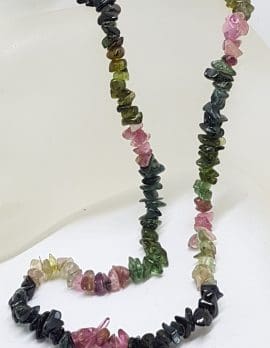 Sterling Silver Pink & Green Tourmaline Bead Necklace / Chain