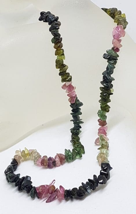 Sterling Silver Pink & Green Tourmaline Bead Necklace / Chain