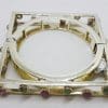 Sterling Silver Large Square Unusual Pink & Green Tourmaline Bangle - Hinged