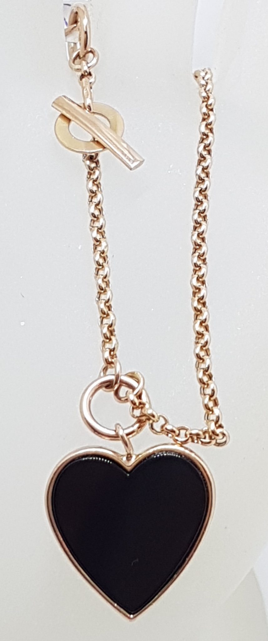 9ct Rose Gold Large Onyx Heart Charm Bracelet