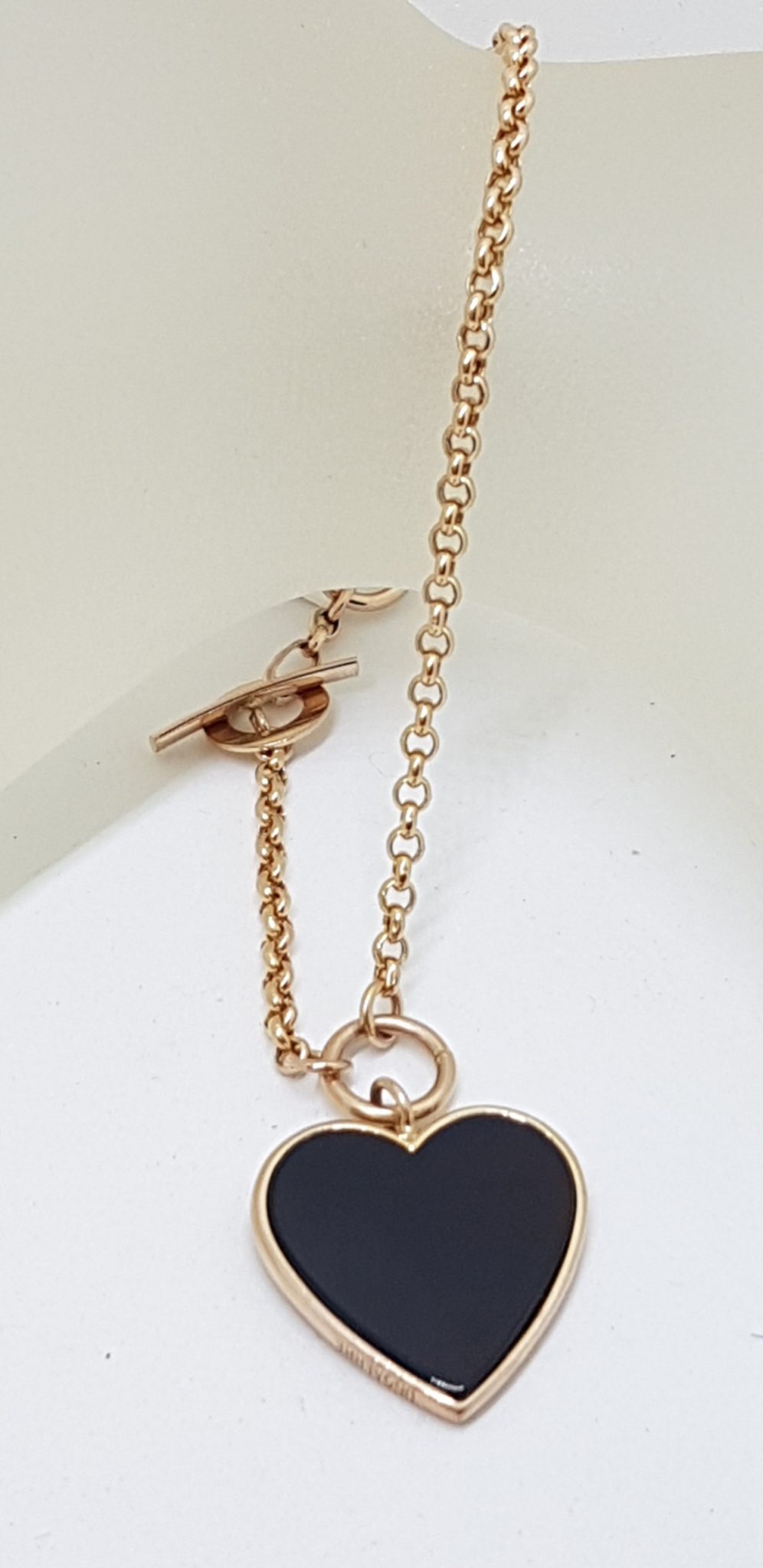 9ct Rose Gold Large Onyx Heart Charm Bracelet