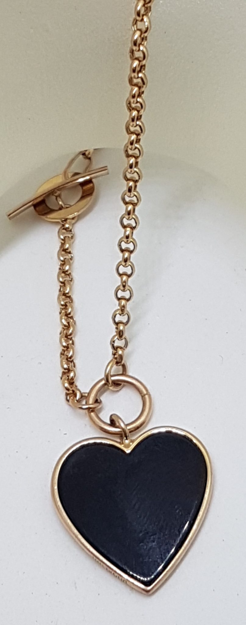 9ct Rose Gold Large Onyx Heart Charm Bracelet