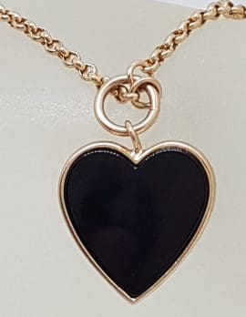 9ct Rose Gold Large Onyx Heart Charm Bracelet