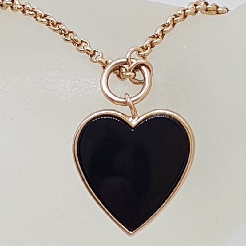 9ct Rose Gold Large Onyx Heart Charm Bracelet