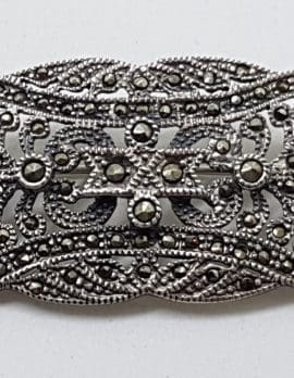 Sterling Silver Marcasite Ornate / Filigree Large Brooch