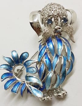 Sterling Silver Ornate Blue Enamel Dog Brooch - Vintage