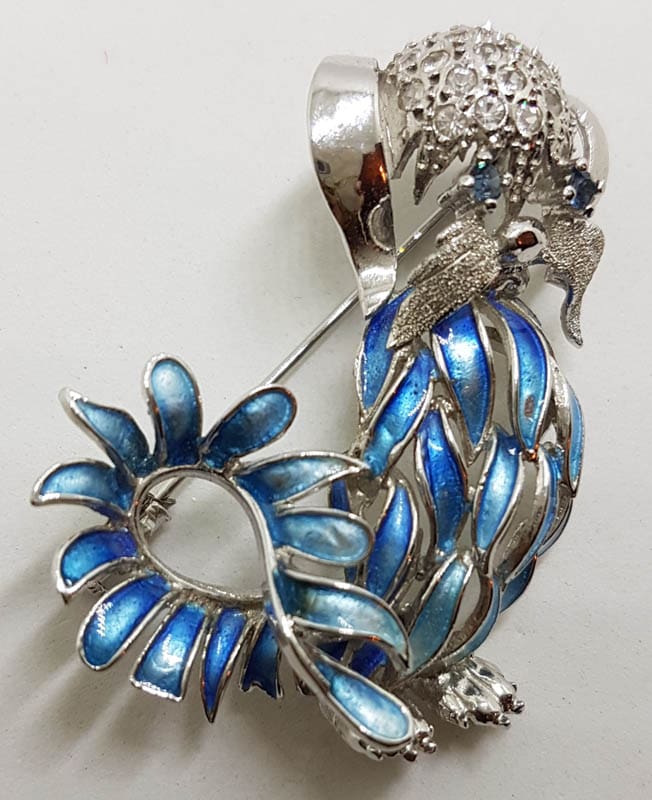 Sterling Silver Ornate Blue Enamel Dog Brooch - Vintage