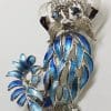 Sterling Silver Ornate Blue Enamel Dog Brooch - Vintage