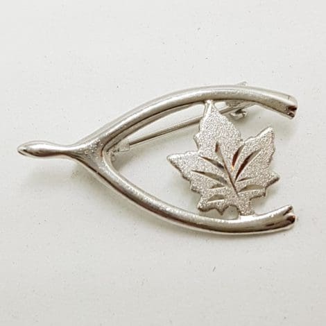 Sterling Silver Leaf in Wishbone Brooch - Vintage