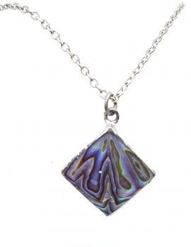 Sterling Silver Square Paua Shell Pendant on Silver Chain - Vintage
