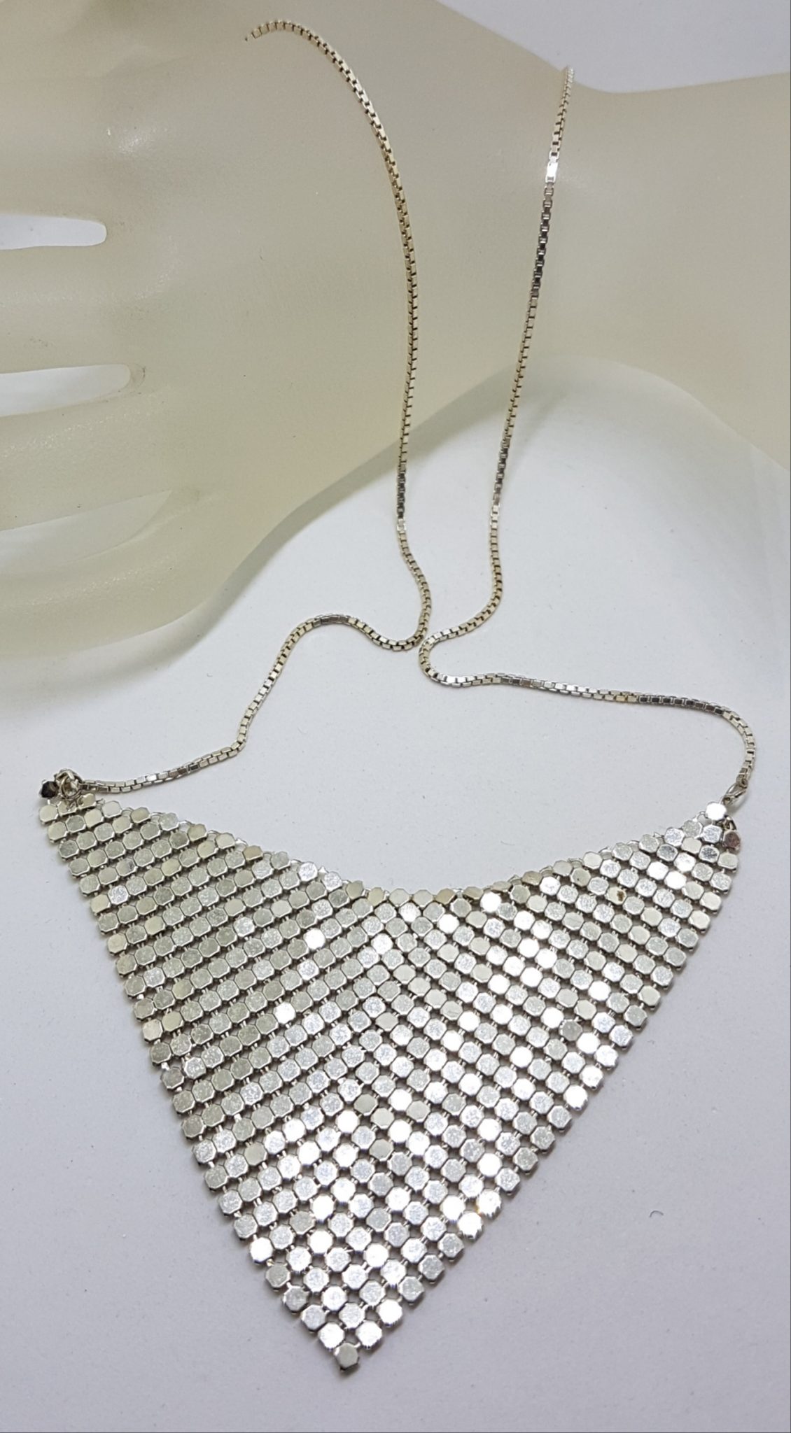 Sterling Silver V Shape Glomesh Style Necklace - Long