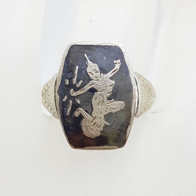 Sterling Silver Vintage Double Sided Spinner Siam Black and Red Enamel Ring