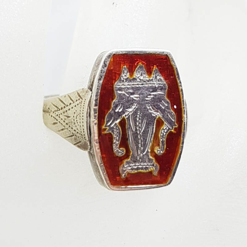Sterling Silver Vintage Double Sided Spinner Siam Black and Red Enamel Ring
