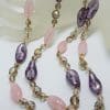 Magnificent Murano Glass Two Strand Bead Necklace with Purple, Pink and Golden Beads - Antique / Vintage